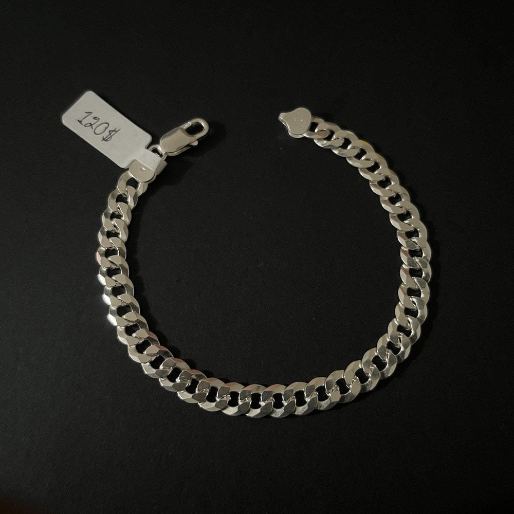 Esclava‎ De Plata 925 Con Tejido Cubano, 925 Silver Bracelet 9 Inch
